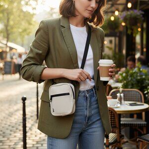 ✨ BRIXLEY Mini Crossbody Utility Tote – Cream w Black Hardware
